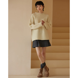 花火の襟セーター　100%ウールセーター　ウールニットセーター　ベージュ　フリーサイズ#469 3枚目の画像