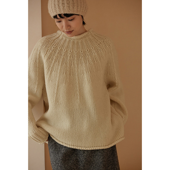 花火の襟セーター　100%ウールセーター　ウールニットセーター　ベージュ　フリーサイズ#469 14枚目の画像