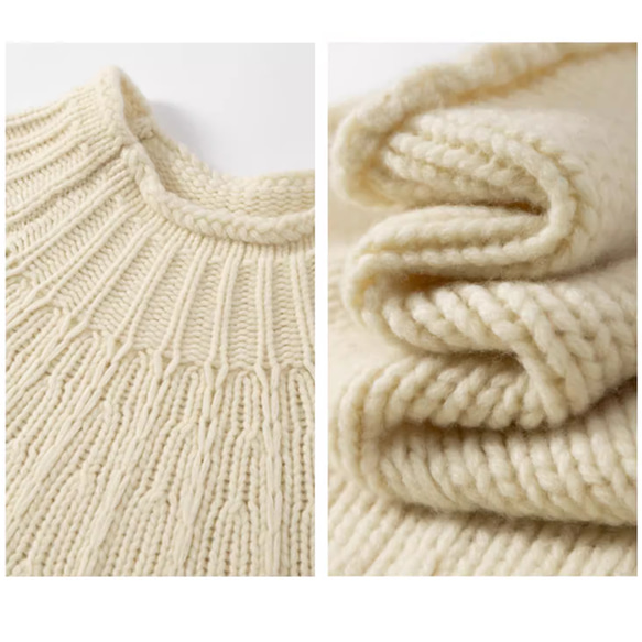 花火の襟セーター　100%ウールセーター　ウールニットセーター　ベージュ　フリーサイズ#469 16枚目の画像