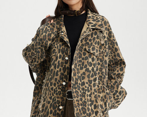 ヒョウ柄水洗い穴あきワークコート男女カップルジャケット春の上