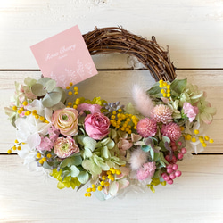 予約販売2月下旬～発送*春のミモザとスターチスのハーフリース リース