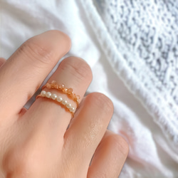 虹色フラワーと編みパールのワイヤーリング【2点セット】 指輪・リング