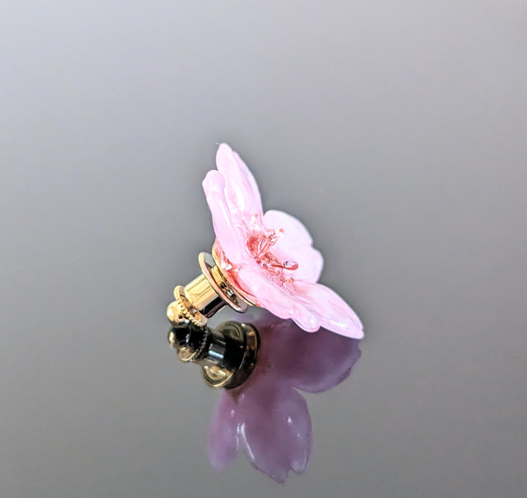 【受注制作】Early bloom. 本物のお花　こだわりのお花で仕上げる桜のタックピン／ブローチ　早咲き濃ピンク 3枚目の画像
