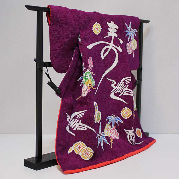 手描き京友禅のミニチュア着物寿文字模様（絹100%） 4枚目の画像