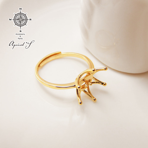 王冠型 セッティング台 付き 指輪 パーツ 金具 (1個) ゴールド / 金色