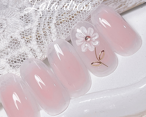 pink×white×silver ネイルチップ da550c44820e77d9545a0de961799c