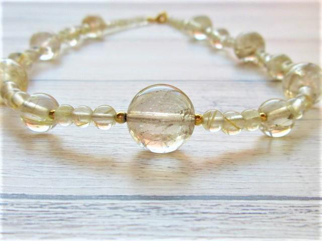 【B22】　ネックレス　金針水晶　ゴールデンルチルクォーツ　勝負運　天然石　天然石ビーズアクセサリー