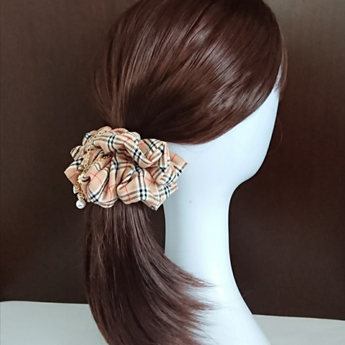 正規品 CHANEL♡チェック柄シュシュ チェック柄・M】オールシーズンお薦めのチェック柄のシュシュ☆黄色/赤