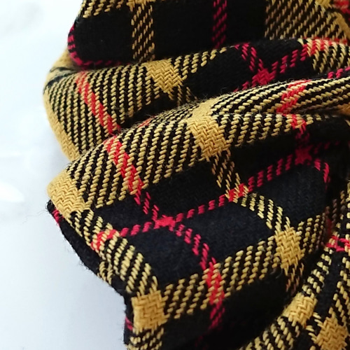 チェック柄・M】オールシーズンお薦めのチェック柄のシュシュ☆黄色/赤