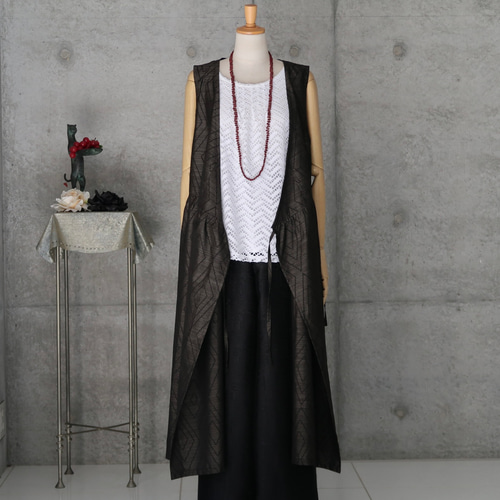 泥大島のロングカシュクールジレ Lサイズ フリーサイズ 着物