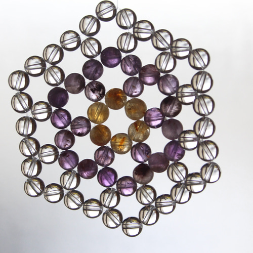 ヘキサゴンマット(約8×9cm) 8mm 水晶＆ガーデンアメジスト＆バイカラー