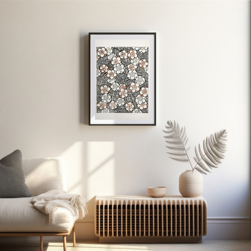 NO.533】梅柄の和モダンな日本画アートポスター☆和室花柄和柄お正月