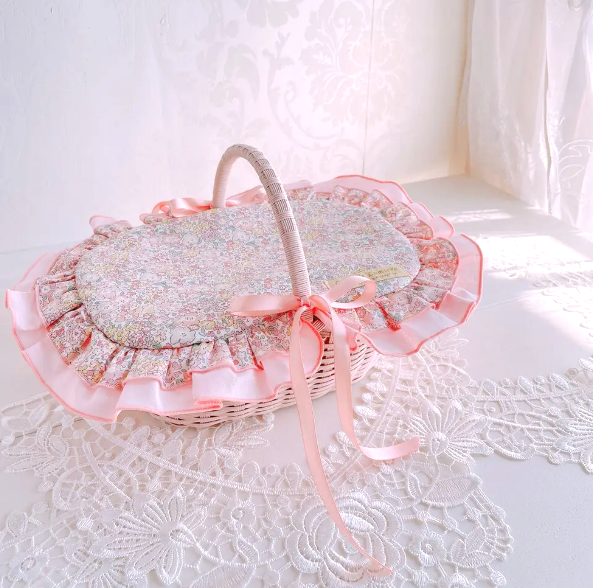 ふかふか蓋カバー&バスケット【ミシェル・ノスタルジックピンク】♪カゴバスケット♪