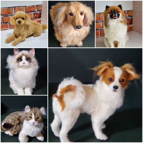 羊毛フェルト、オーダーメイド、受注制作、羊毛フェルト犬、猫、ペット