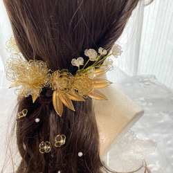 ウェディング　ヘアアクセサリー　花園　〜ゴールドクリア〜　　ディップアート　ヘッドドレス　アメリカンフラワー　花髪飾り 3枚目の画像