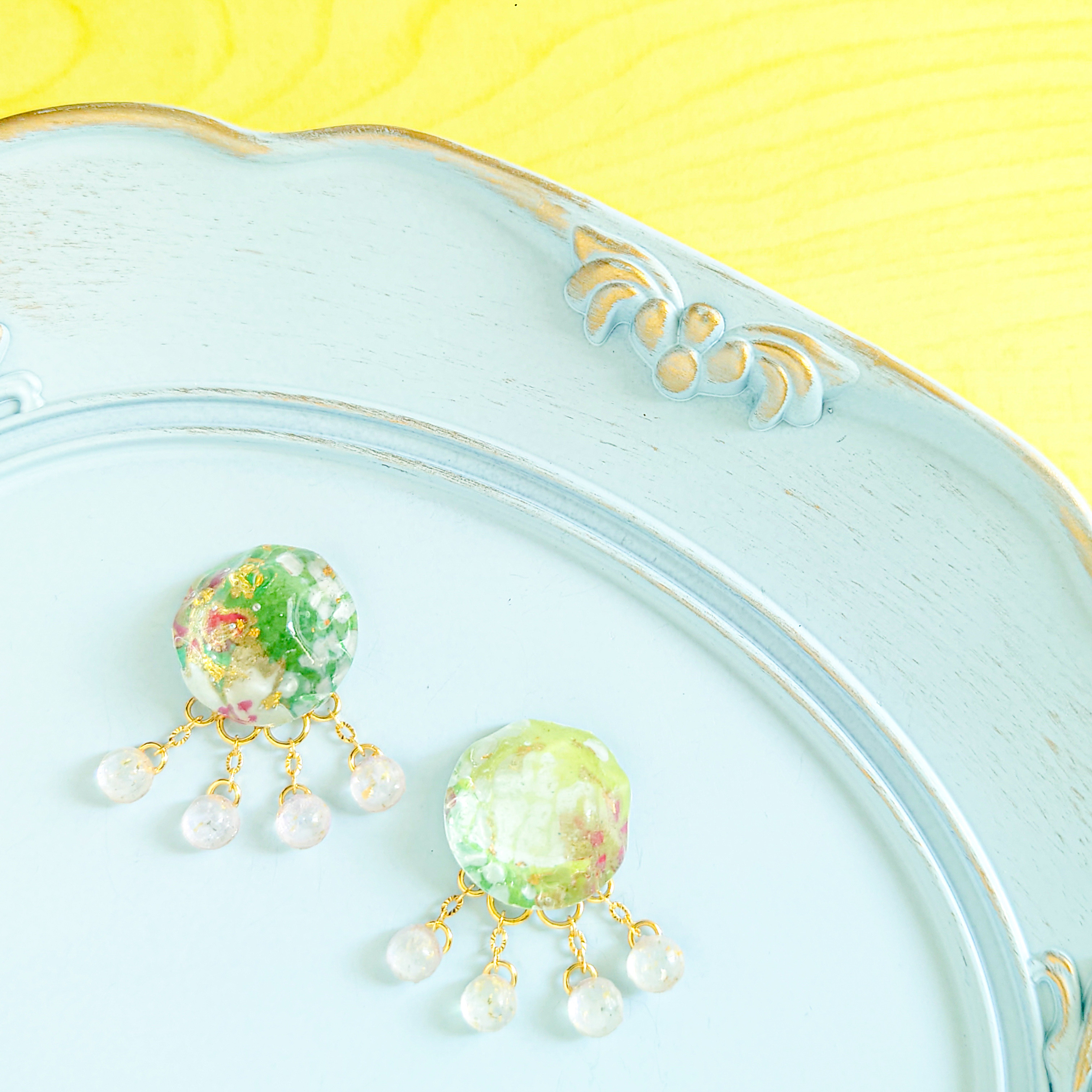 成人式 結婚式 旅行 着物 振袖 浴衣 / 和柄 黄緑 桜 gold 大ぶり 揺れるピアス 和-nagomi-