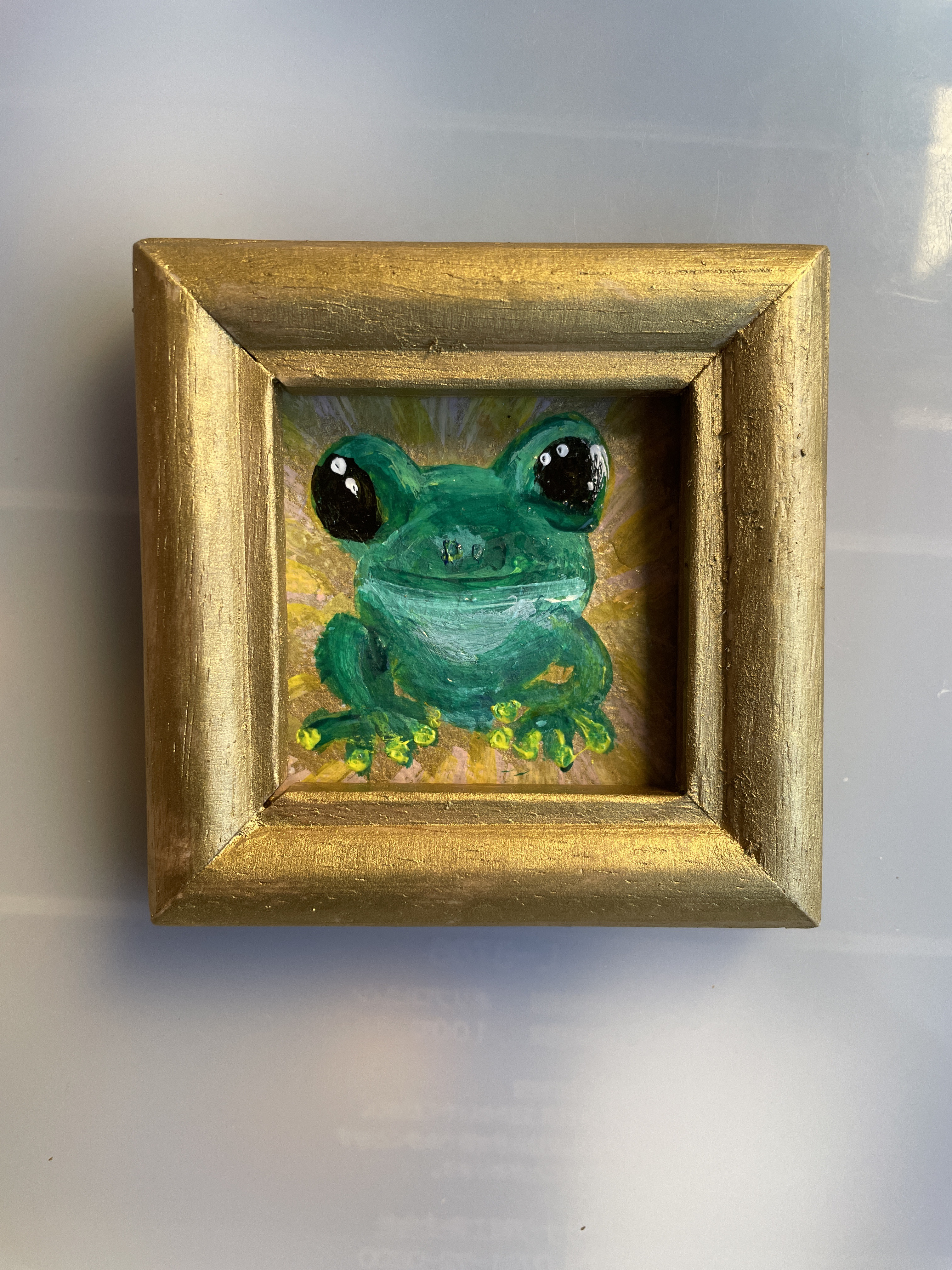 絵画 油絵 原画 動物 カエル イエロー ポップ アート インテリア