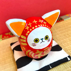 猫猫だるま 【大】オレンジ耳／貓貓達摩【大】 5枚目の画像