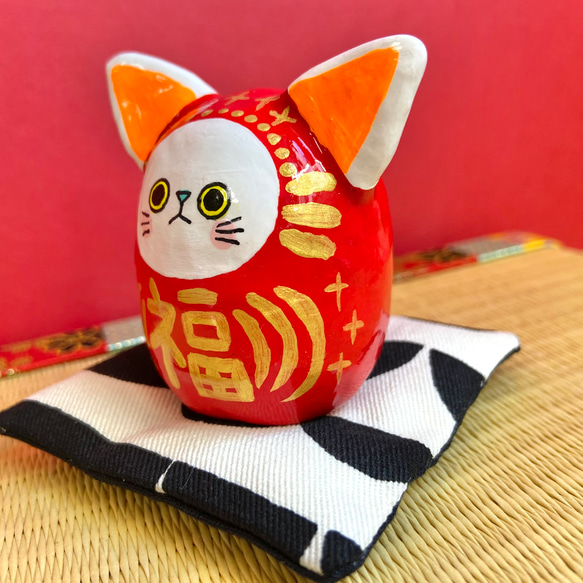 猫猫だるま 【大】オレンジ耳／貓貓達摩【大】 3枚目の画像