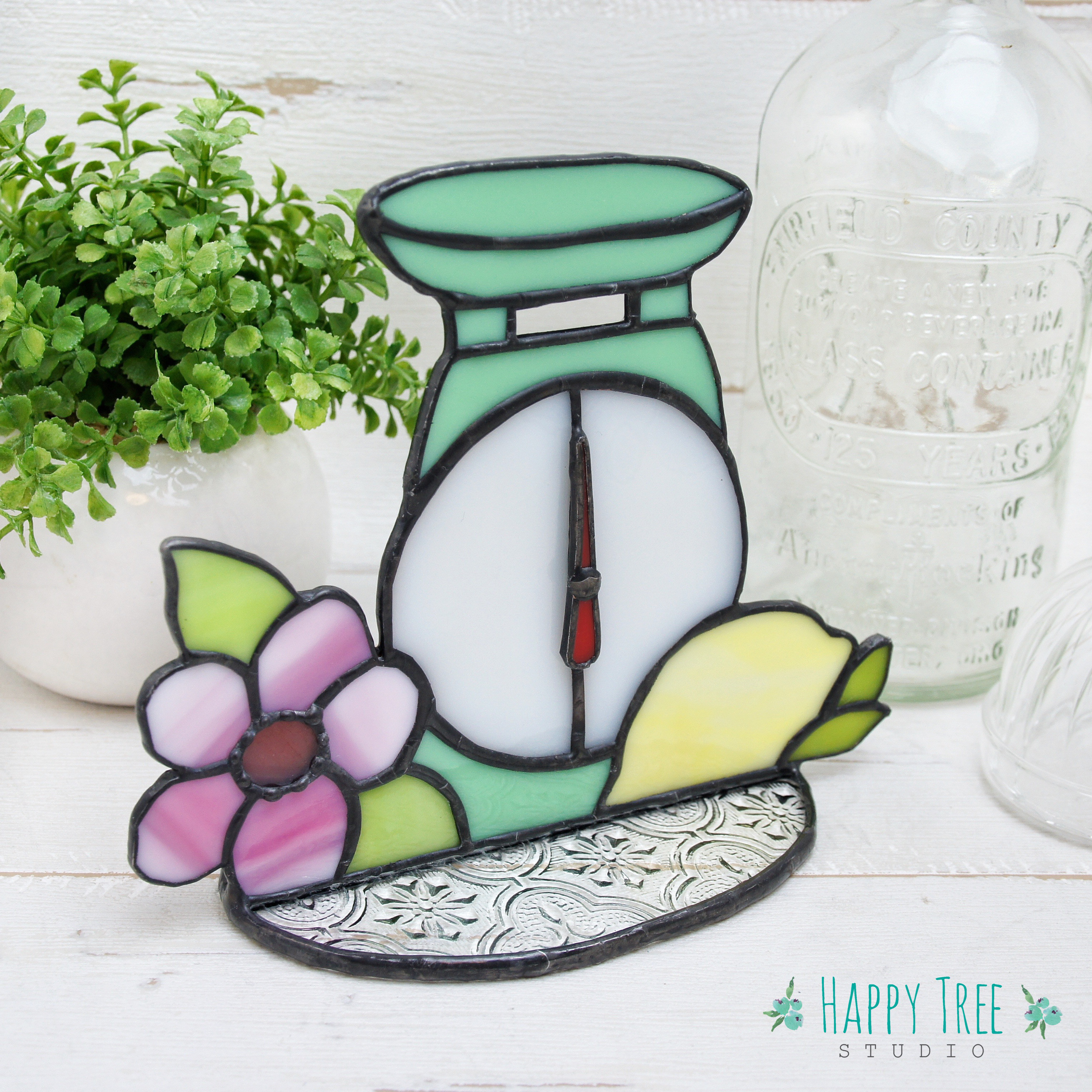 ステンドグラス キッチンシリーズ キッチンスケールとレモン 置物 自分にご褒美 ギフトにも