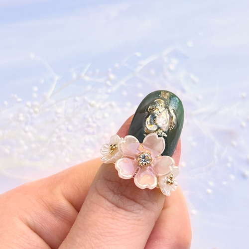 送料無料】華やぎの桜レジンリング&コットンパールと桜ブローチ2点