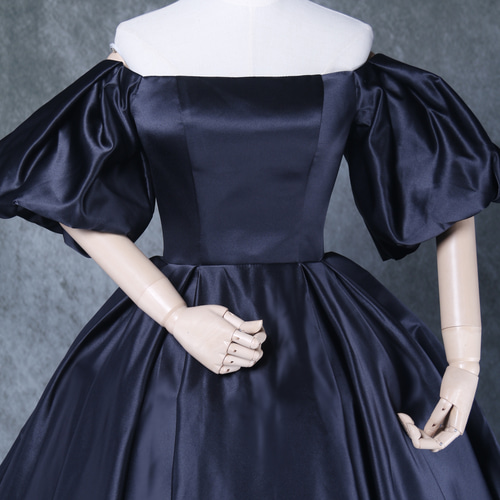 パーティードレス オフショルダー パフスリーブ ブラック 編み上げ 2次  
