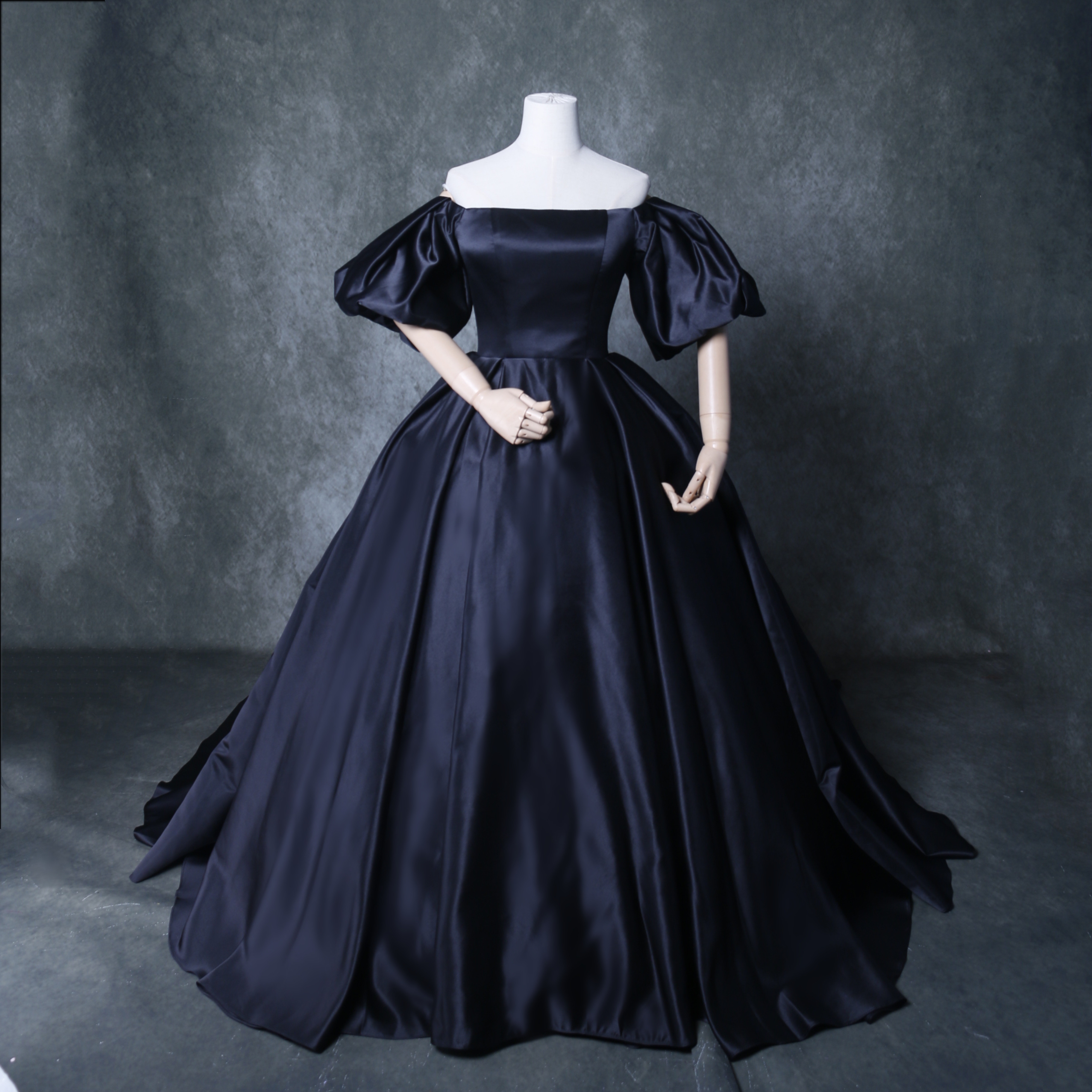 パーティードレス オフショルダー パフスリーブ ブラック 編み上げ 2次会