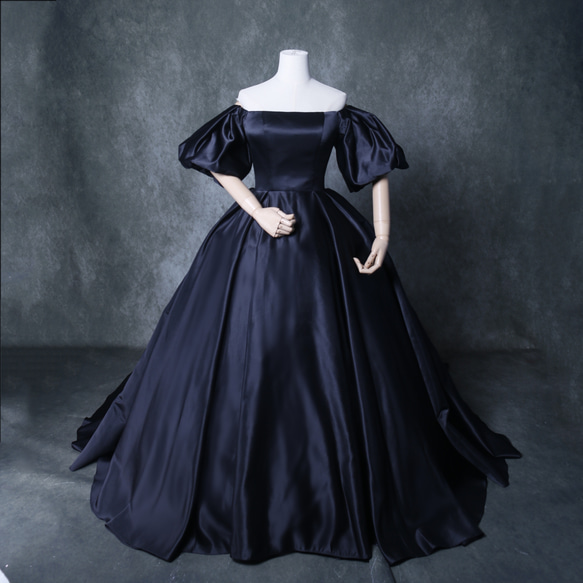 パーティードレス オフショルダー パフスリーブ ブラック 編み上げ 2次  