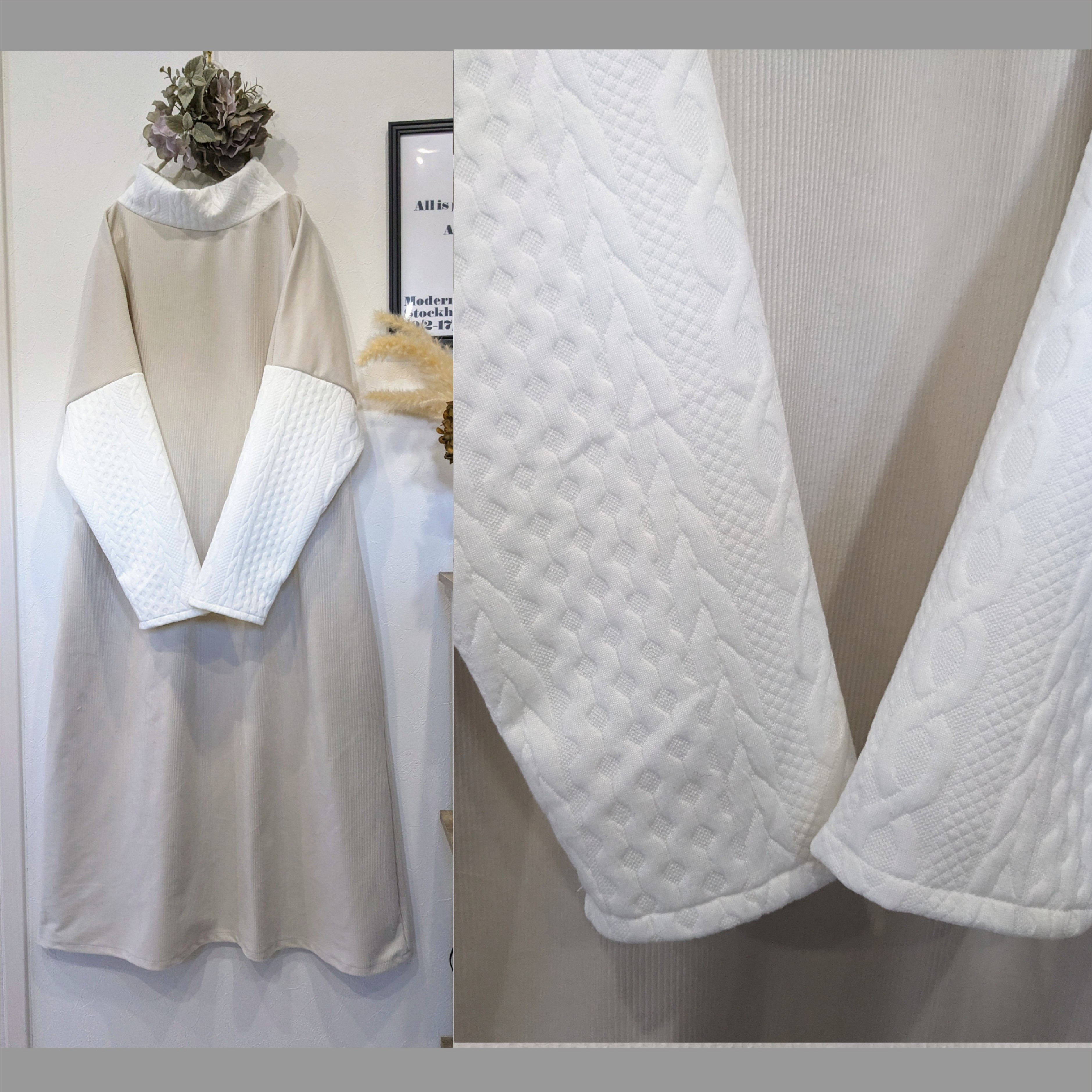 ♡コールテンオートミール☓アラン風ニットハイネックワンピ♡冬