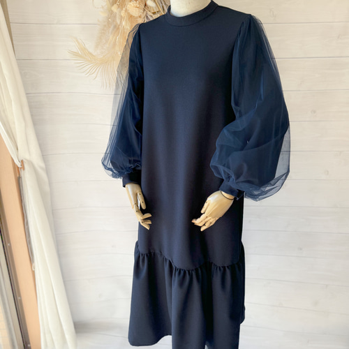 チュールバルーンスリーブワンピース。卒園式、入園式、卒業式、入学式