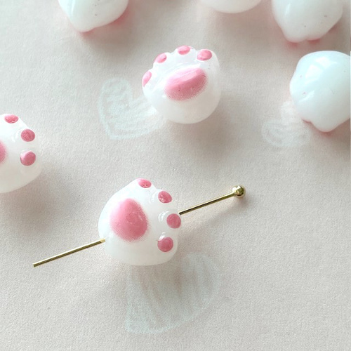 N2462 カスタムボールペン 猫ちゃんビーズ 肉球 リボン 再販なし！ N800 / カスタムタッチペン＆ボールペン 猫ビーズ ハート リボン