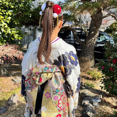 つまみ細工髪飾り 成人式 卒業式 ワインレッド ベージュ 振袖 袴