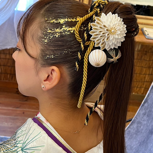 つまみ細工髪飾り 和装 着物 振袖 袴 色打掛 成人式 卒業式 ゴールド