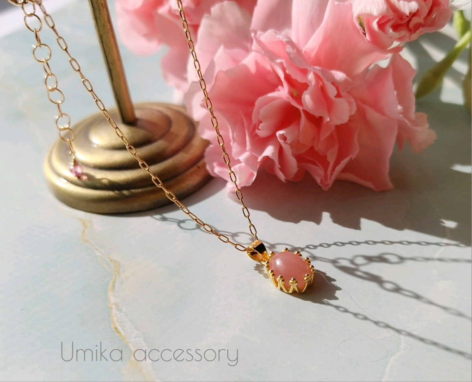 グァバクォーツレース枠一粒ネックレス14kgf