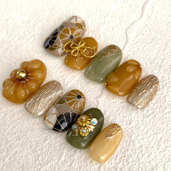 ＜受注製作＞No.010 振袖ネイルチップ 成人式 袴 卒業式 前撮り 後撮り 和装 和服 着物 3枚目の画像