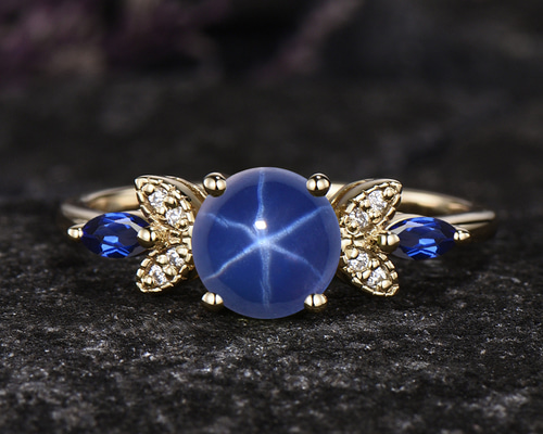天然スターサファイアリング ユニークなブルー スター サファイア リング 9 月の誕生石 ブルー