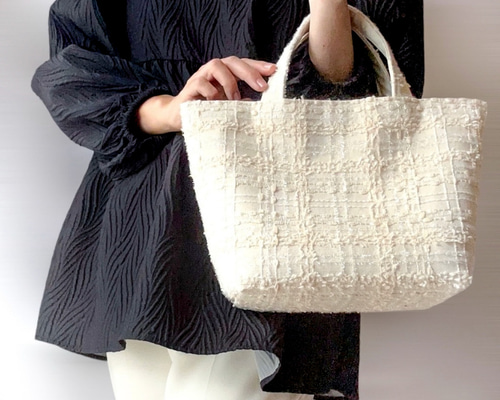 マチ広めトートバッグ アイボリーリントンツイード 学校行事