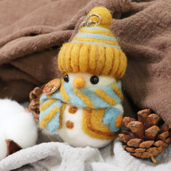 【羊毛氈】冬季毛帽小雪人 鑰匙圈‧吊飾 第1張的照片