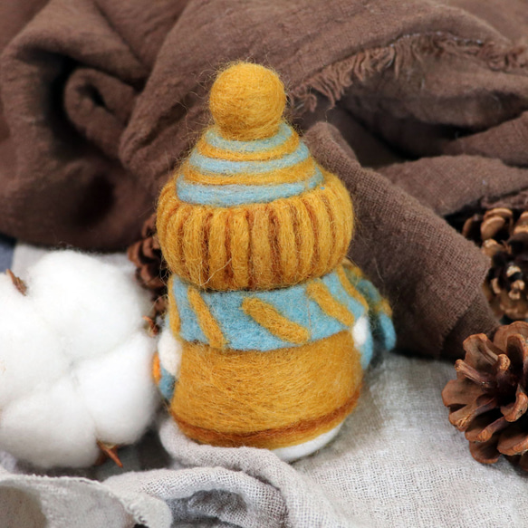 【羊毛氈】冬季毛帽小雪人 鑰匙圈‧吊飾 第3張的照片