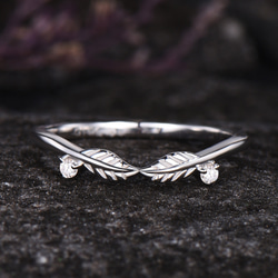 ユニークなリーフリング モアッサナイト 自然をインスピレーションにしたリング 925 スターリングシルバー 結婚指輪 1枚目の画像