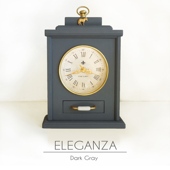 【送料無料】ELEGANZA (Dark Grey) おしゃれな置き時計　手作り品　#003 アンティーク調 インテリア 1枚目の画像