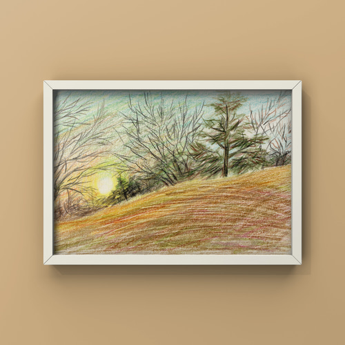 Winter Walking Path Landscape Painting Sunset 夕暮れ 風景画 水彩