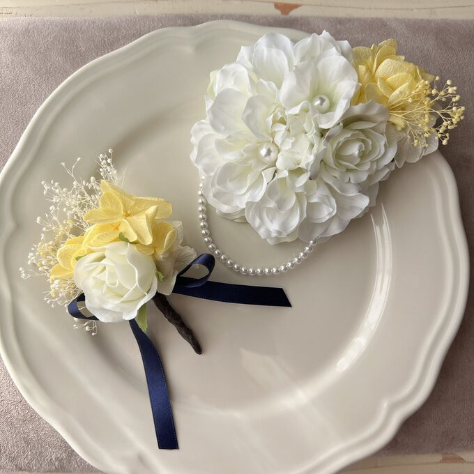 親子コサージュ　ママ＆男の子　2個セット　男の子ブートニアコサージュ　入園入学　卒園卒業　発表会etc...