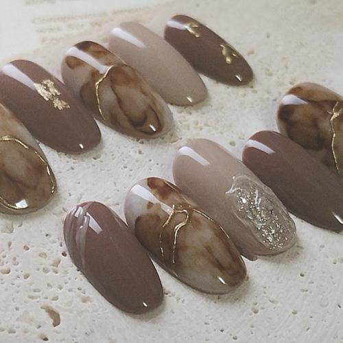 ネイルチップ ニュアンス/インク/バレンタイン/ブラウン ネイル