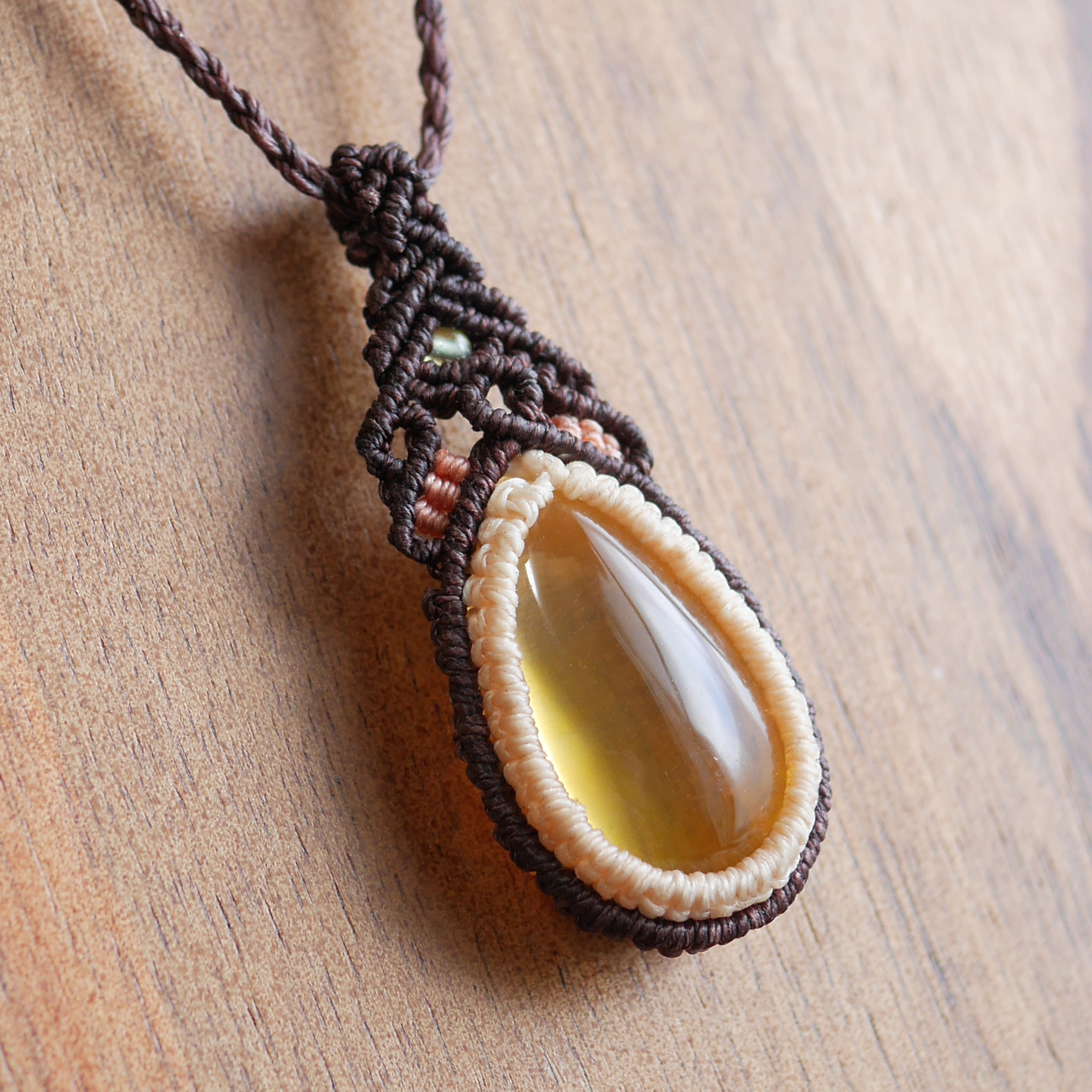 【特価】マクラメペンダント☆宝石質 ゴールデンイエロー フローライト_220303