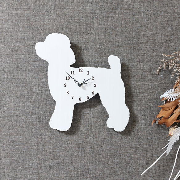 トイプードル壁掛け時計 木目白 静音時計 掛け時計・置き時計 VANIVO