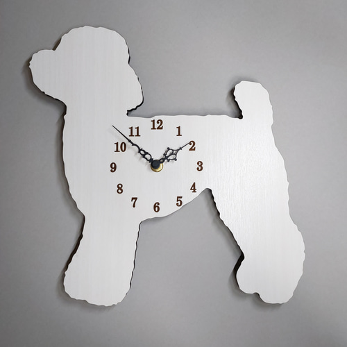 トイプードル壁掛け時計 木目白 静音時計 掛け時計・置き時計 VANIVO