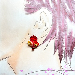 切子風レジンと紅白の梅の花の耳飾り  選べるイヤリング／ピアス 2枚目の画像
