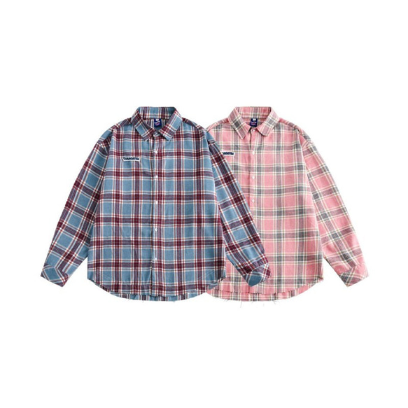 レディース*メンズ兼用·春と秋の新作レトロなチェックシャツゆったり長袖シャツ W146 2枚目の画像