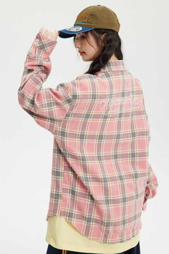 レディース*メンズ兼用·春と秋の新作レトロなチェックシャツゆったり長袖シャツ W146 5枚目の画像